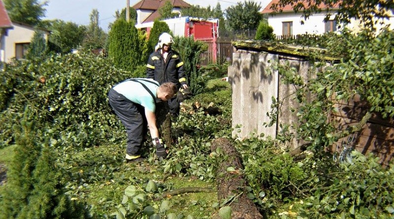 průtrž mračen a silný vítr lámal v blovicích stromy, zdroj - hasiči Blovice